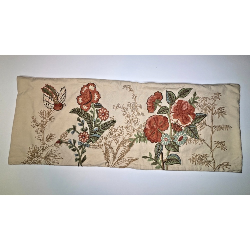 Pottery Barn Floral Embroidered Accent Pillow - Red and Green